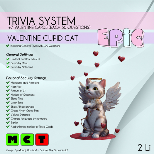 Second Life Marketplace - [EPIC Trivia System] Cupid Cat (+7 Cards ...